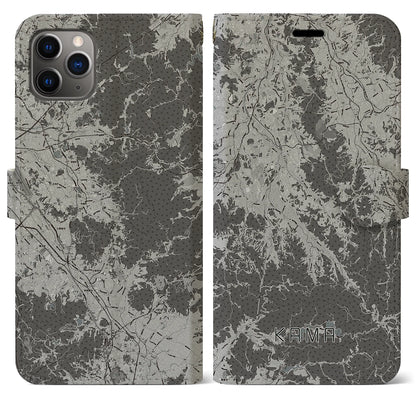 【嘉麻（福岡県）】地図柄iPhoneケース（手帳タイプ）モノトーン・iPhone 11 Pro Max 用