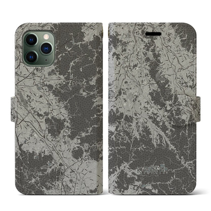 【嘉麻（福岡県）】地図柄iPhoneケース（手帳タイプ）モノトーン・iPhone 11 Pro 用