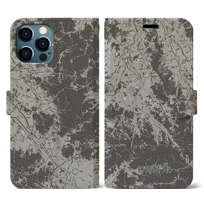 【嘉麻（福岡県）】地図柄iPhoneケース（手帳タイプ）モノトーン・iPhone 12 / 12 Pro 用