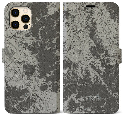 【嘉麻（福岡県）】地図柄iPhoneケース（手帳タイプ）モノトーン・iPhone 12 Pro Max 用