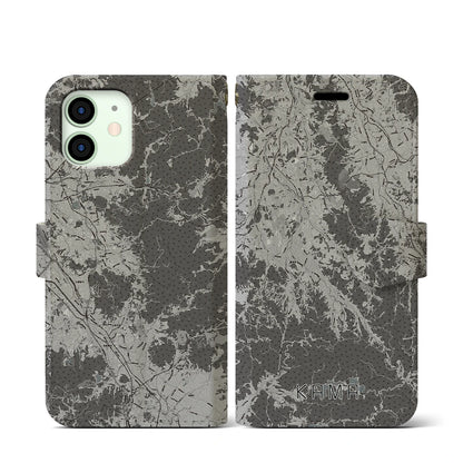 【嘉麻（福岡県）】地図柄iPhoneケース（手帳タイプ）モノトーン・iPhone 12 mini 用