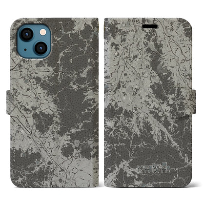 【嘉麻（福岡県）】地図柄iPhoneケース（手帳タイプ）モノトーン・iPhone 13 用