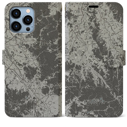 【嘉麻（福岡県）】地図柄iPhoneケース（手帳タイプ）モノトーン・iPhone 13 Pro Max 用