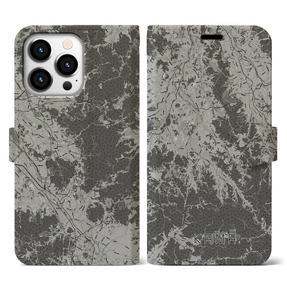 【嘉麻（福岡県）】地図柄iPhoneケース（手帳タイプ）モノトーン・iPhone 13 Pro 用