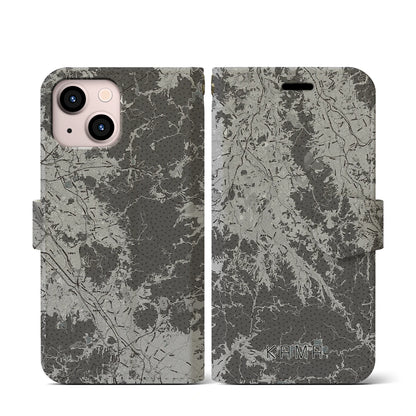 【嘉麻（福岡県）】地図柄iPhoneケース（手帳タイプ）モノトーン・iPhone 13 mini 用