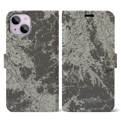 【嘉麻（福岡県）】地図柄iPhoneケース（手帳タイプ）モノトーン・iPhone 14 用