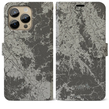 【嘉麻（福岡県）】地図柄iPhoneケース（手帳タイプ）モノトーン・iPhone 14 Pro Max 用