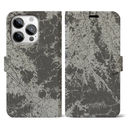 【嘉麻（福岡県）】地図柄iPhoneケース（手帳タイプ）モノトーン・iPhone 14 Pro 用