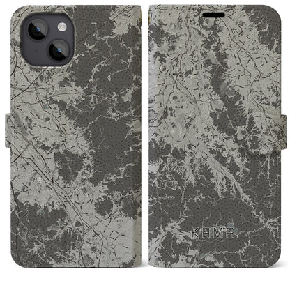 【嘉麻（福岡県）】地図柄iPhoneケース（手帳タイプ）モノトーン・iPhone 14 Plus 用