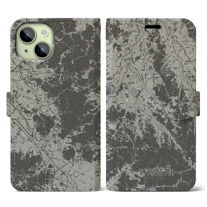 【嘉麻（福岡県）】地図柄iPhoneケース（手帳タイプ）モノトーン・iPhone 15 用