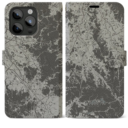 【嘉麻（福岡県）】地図柄iPhoneケース（手帳タイプ）モノトーン・iPhone 15 Pro Max 用