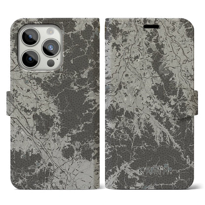 【嘉麻（福岡県）】地図柄iPhoneケース（手帳タイプ）モノトーン・iPhone 15 Pro 用