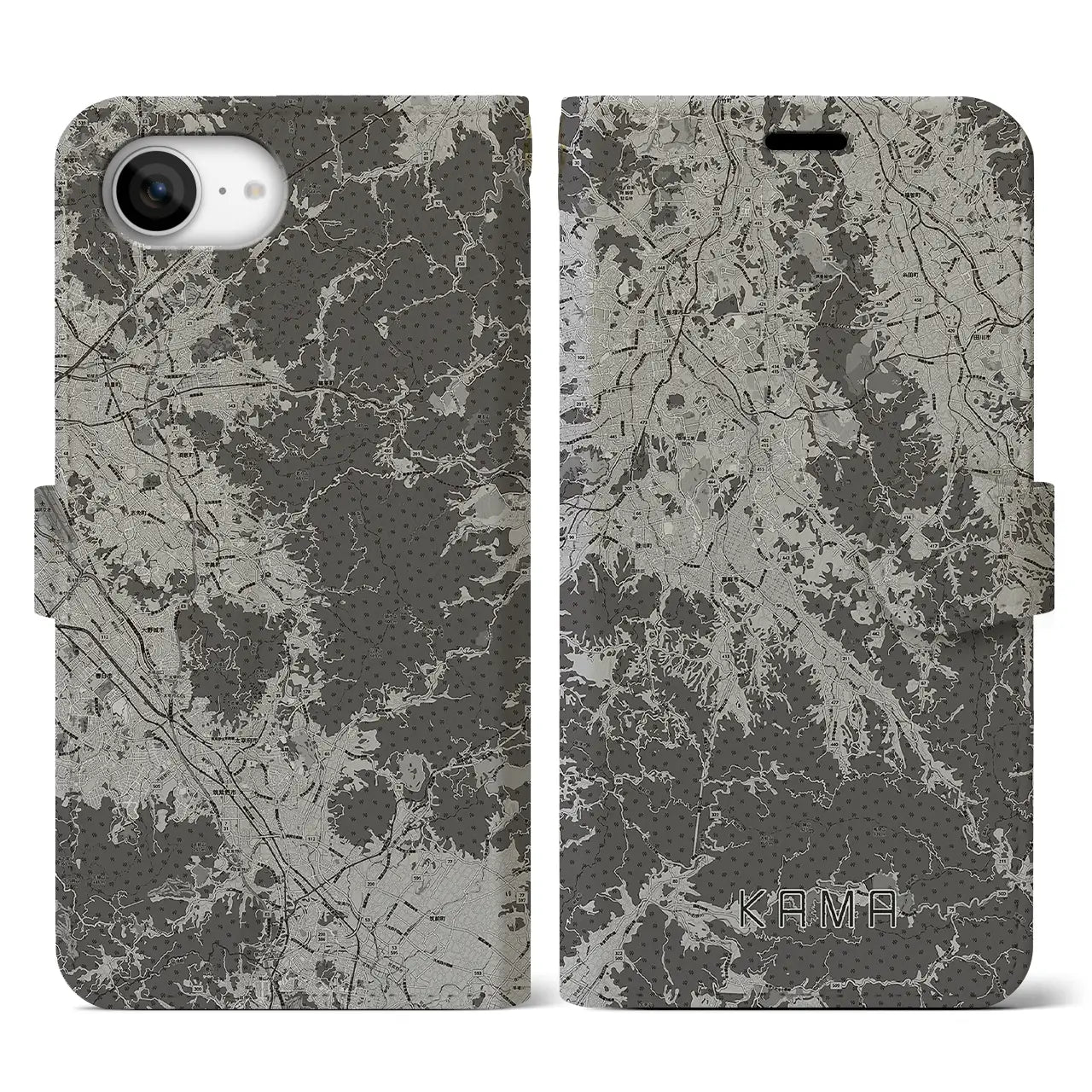 【嘉麻（福岡県）】地図柄iPhoneケース（手帳タイプ）