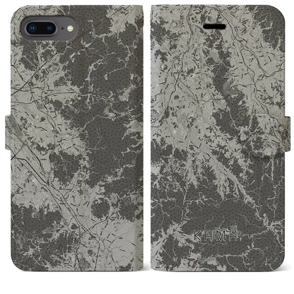 【嘉麻（福岡県）】地図柄iPhoneケース（手帳タイプ）モノトーン・iPhone 8Plus /7Plus / 6sPlus / 6Plus 用