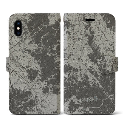 【嘉麻（福岡県）】地図柄iPhoneケース（手帳タイプ）モノトーン・iPhone XS / X 用