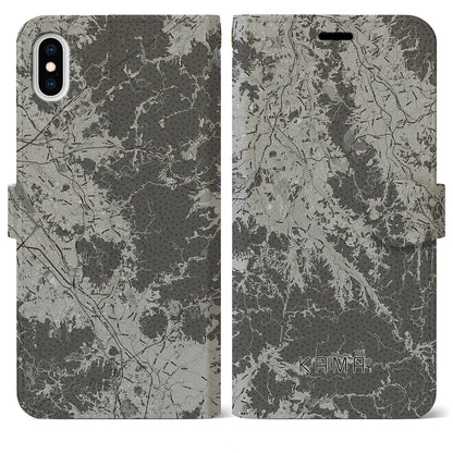 【嘉麻（福岡県）】地図柄iPhoneケース（手帳タイプ）モノトーン・iPhone XS Max 用