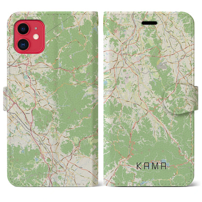 【嘉麻（福岡県）】地図柄iPhoneケース（手帳タイプ）ナチュラル・iPhone 11 用