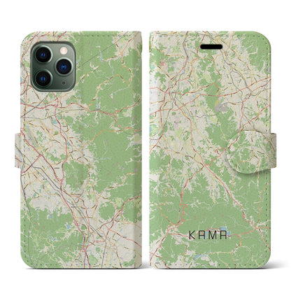 【嘉麻（福岡県）】地図柄iPhoneケース（手帳タイプ）ナチュラル・iPhone 11 Pro 用