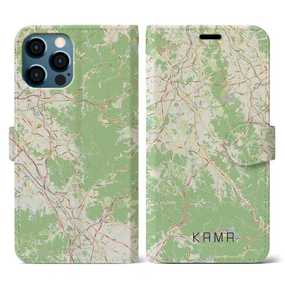 【嘉麻（福岡県）】地図柄iPhoneケース（手帳タイプ）ナチュラル・iPhone 12 / 12 Pro 用