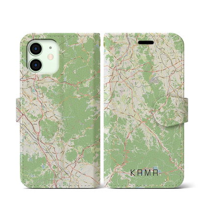 【嘉麻（福岡県）】地図柄iPhoneケース（手帳タイプ）ナチュラル・iPhone 12 mini 用