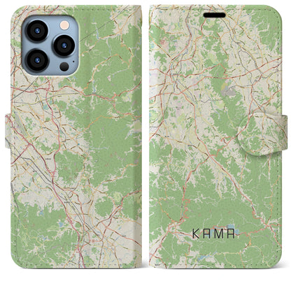 【嘉麻（福岡県）】地図柄iPhoneケース（手帳タイプ）ナチュラル・iPhone 13 Pro Max 用