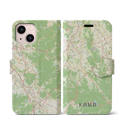 【嘉麻（福岡県）】地図柄iPhoneケース（手帳タイプ）ナチュラル・iPhone 13 mini 用