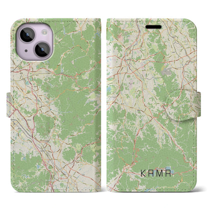 【嘉麻（福岡県）】地図柄iPhoneケース（手帳タイプ）ナチュラル・iPhone 14 用