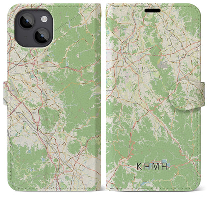【嘉麻（福岡県）】地図柄iPhoneケース（手帳タイプ）ナチュラル・iPhone 14 Plus 用