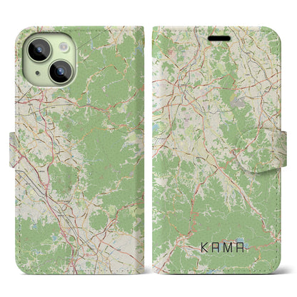 【嘉麻（福岡県）】地図柄iPhoneケース（手帳タイプ）ナチュラル・iPhone 15 用