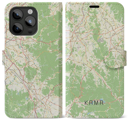 【嘉麻（福岡県）】地図柄iPhoneケース（手帳タイプ）ナチュラル・iPhone 15 Pro Max 用