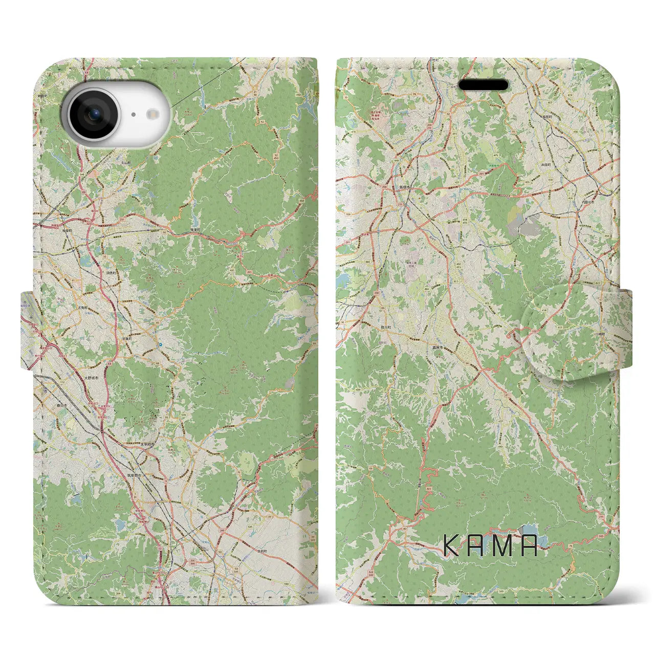 【嘉麻（福岡県）】地図柄iPhoneケース（手帳タイプ）