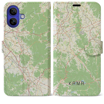 【嘉麻（福岡県）】地図柄iPhoneケース（手帳タイプ）ナチュラル・iPhone 16 Pro Max 用