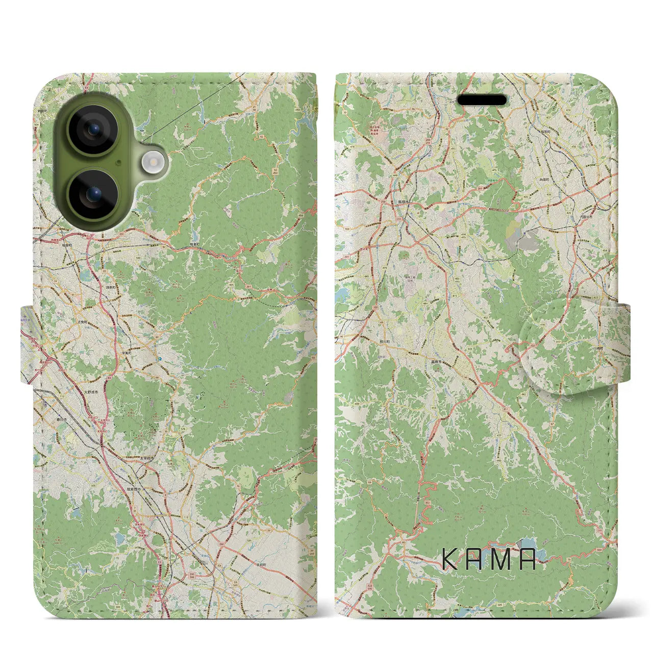 【嘉麻（福岡県）】地図柄iPhoneケース（手帳タイプ）