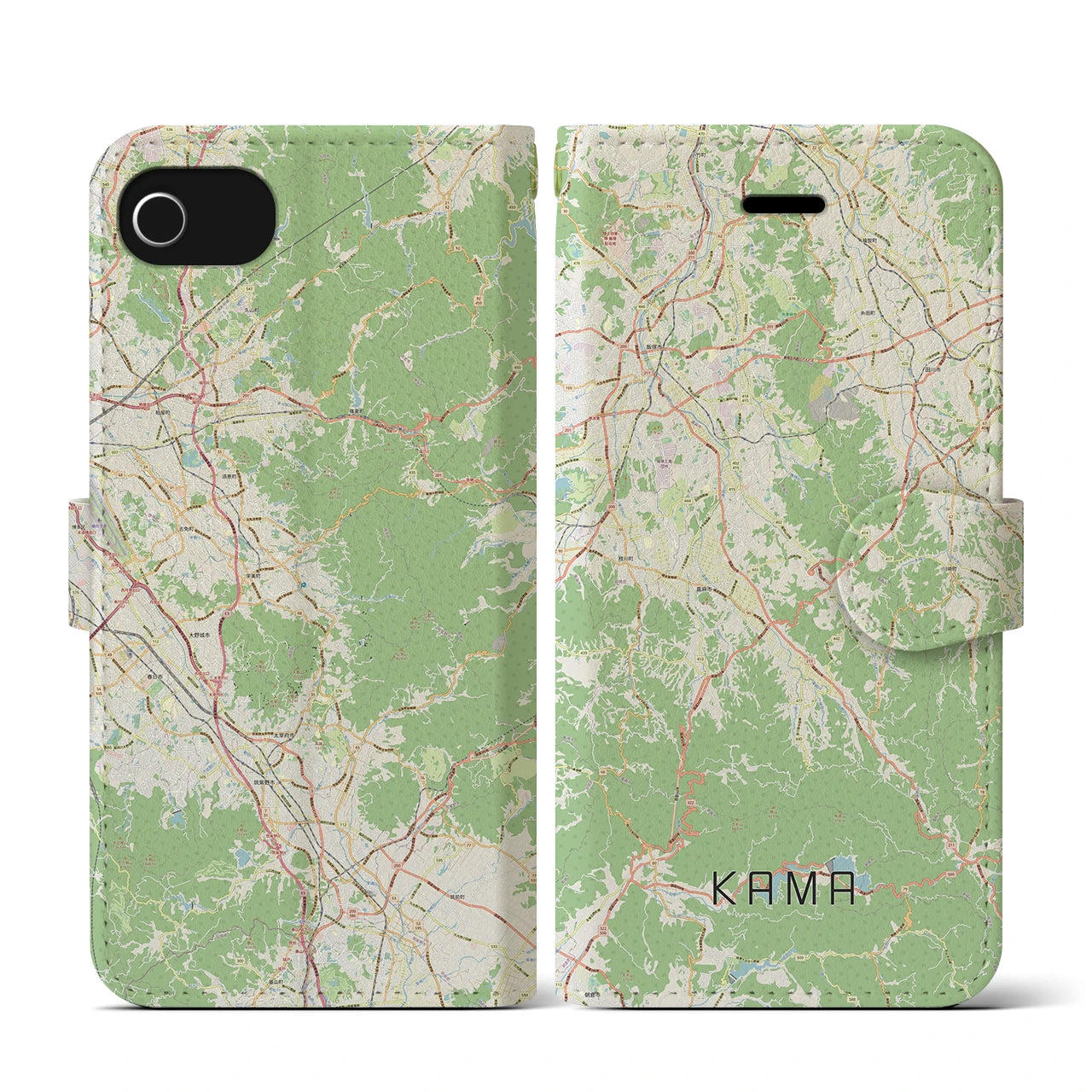 【嘉麻（福岡県）】地図柄iPhoneケース（手帳タイプ）ナチュラル・iPhone SE（第3 / 第2世代） / 8 / 7 / 6s / 6 用