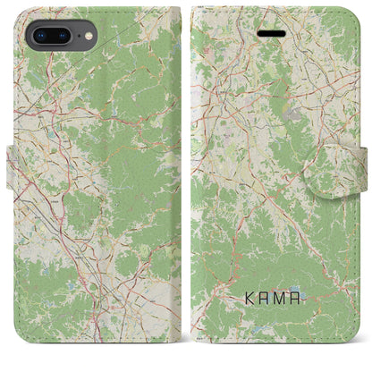 【嘉麻（福岡県）】地図柄iPhoneケース（手帳タイプ）ナチュラル・iPhone 8Plus /7Plus / 6sPlus / 6Plus 用