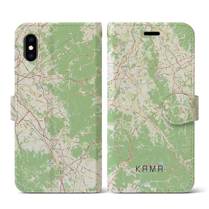 【嘉麻（福岡県）】地図柄iPhoneケース（手帳タイプ）ナチュラル・iPhone XS / X 用