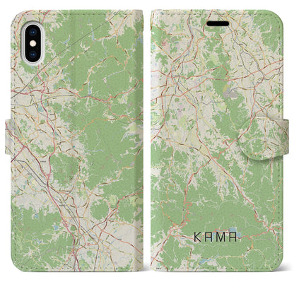 【嘉麻（福岡県）】地図柄iPhoneケース（手帳タイプ）ナチュラル・iPhone XS Max 用