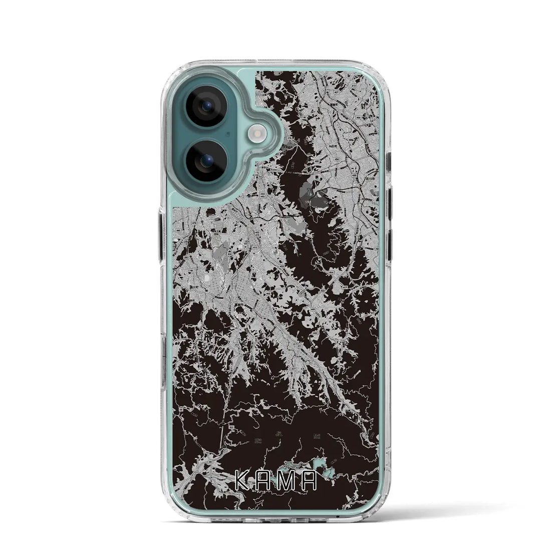 【嘉麻（福岡県）】地図柄iPhoneケース（MagSafeタイプ）モノトーン・iPhone 16 Pro 用