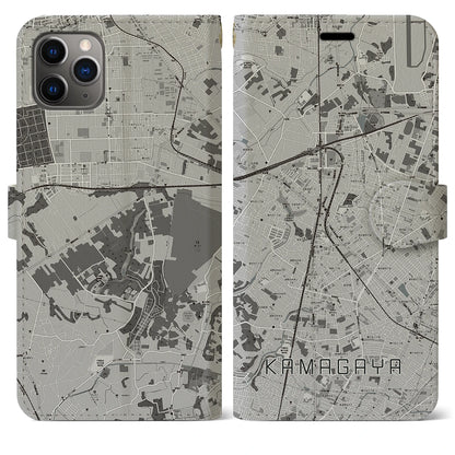 【鎌ケ谷（千葉県）】地図柄iPhoneケース（手帳タイプ）モノトーン・iPhone 11 Pro Max 用