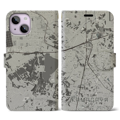 【鎌ケ谷（千葉県）】地図柄iPhoneケース（手帳タイプ）モノトーン・iPhone 14 用