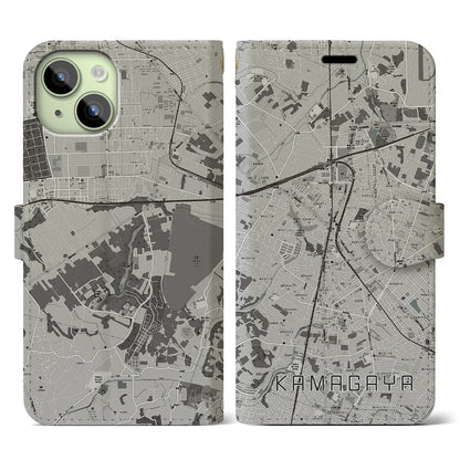 【鎌ケ谷（千葉県）】地図柄iPhoneケース（手帳タイプ）モノトーン・iPhone 15 用