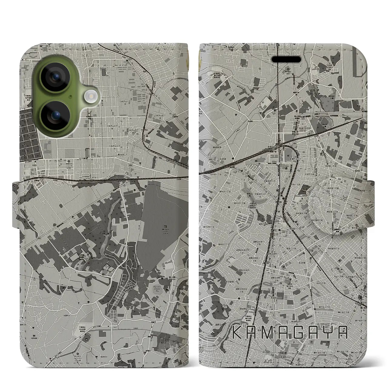 【鎌ケ谷（千葉県）】地図柄iPhoneケース（手帳タイプ）