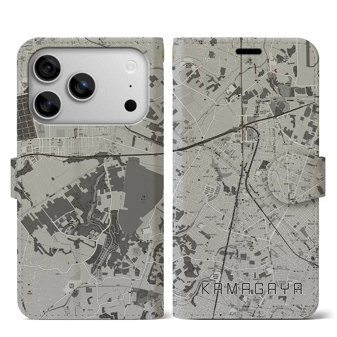 【鎌ケ谷（千葉県）】地図柄iPhoneケース（手帳タイプ）