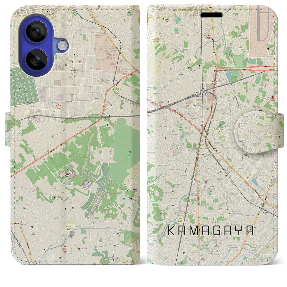 【鎌ケ谷（千葉県）】地図柄iPhoneケース（手帳タイプ）ナチュラル・iPhone 16 Pro Max 用
