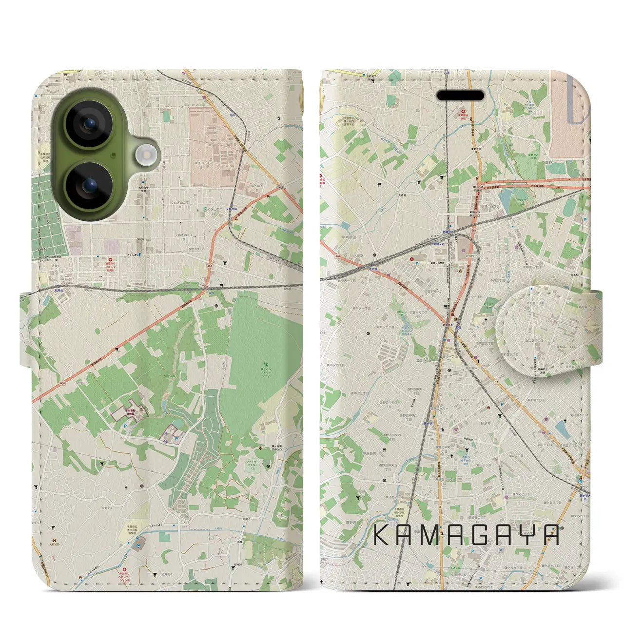 【鎌ケ谷（千葉県）】地図柄iPhoneケース（手帳タイプ）