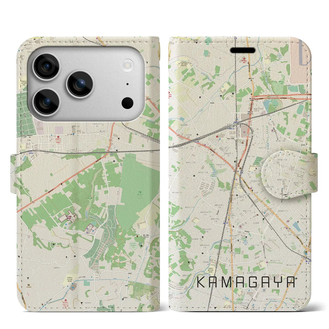 【鎌ケ谷（千葉県）】地図柄iPhoneケース（手帳タイプ）ナチュラル・iPhone 17 Pro Max 用