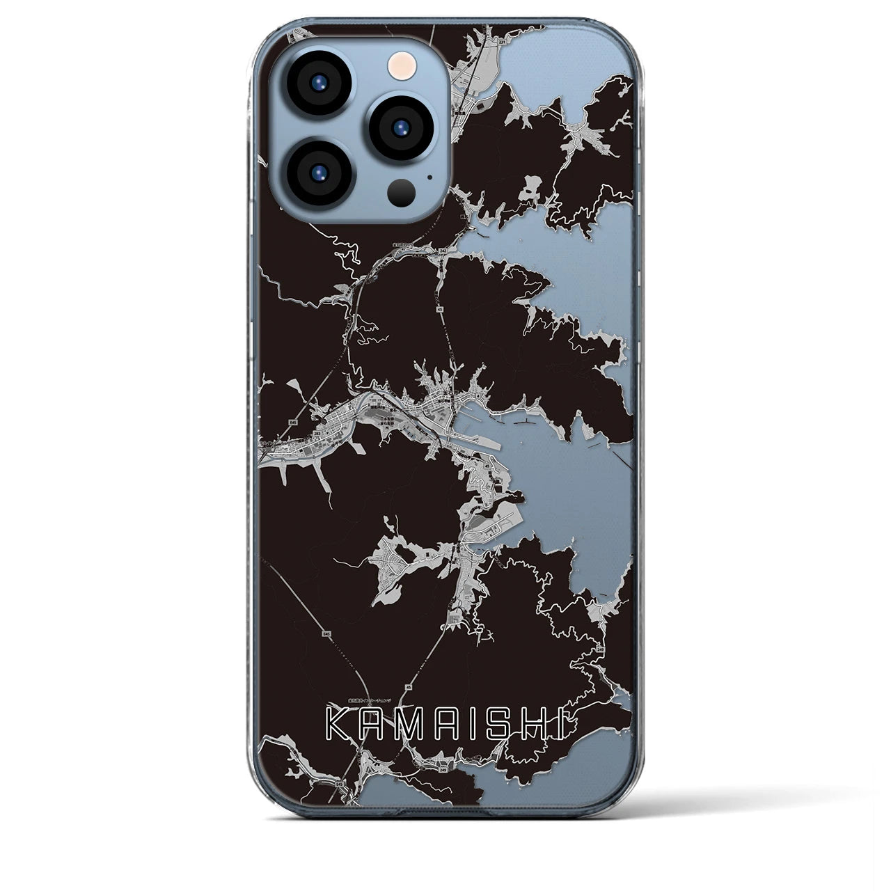 【釜石（岩手県）】地図柄iPhoneケース（クリアタイプ）モノトーン・iPhone 13 Pro Max 用