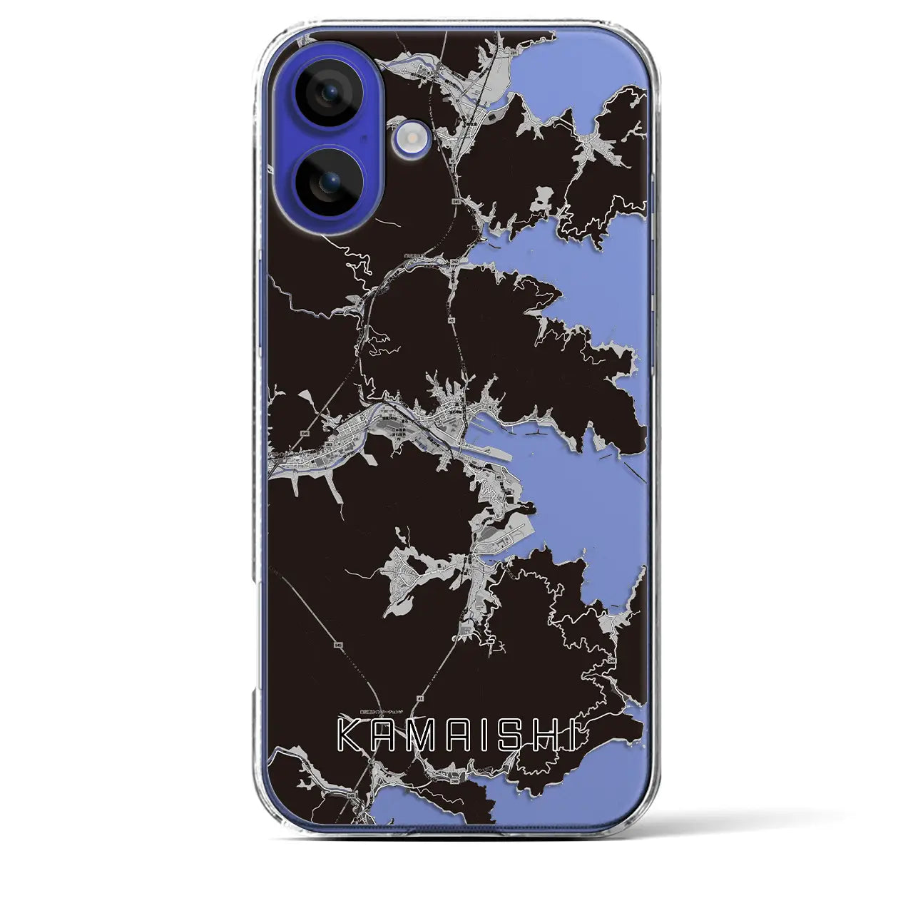 【釜石（岩手県）】地図柄iPhoneケース（クリアタイプ）モノトーン・iPhone 16 Plus 用