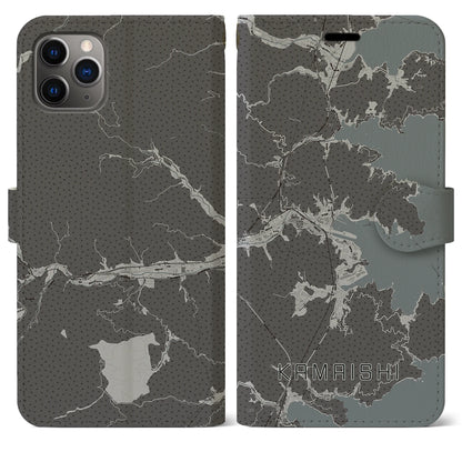 【釜石（岩手県）】地図柄iPhoneケース（手帳タイプ）モノトーン・iPhone 11 Pro Max 用