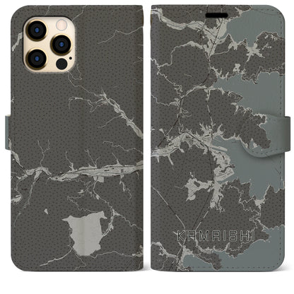 【釜石（岩手県）】地図柄iPhoneケース（手帳タイプ）モノトーン・iPhone 12 Pro Max 用